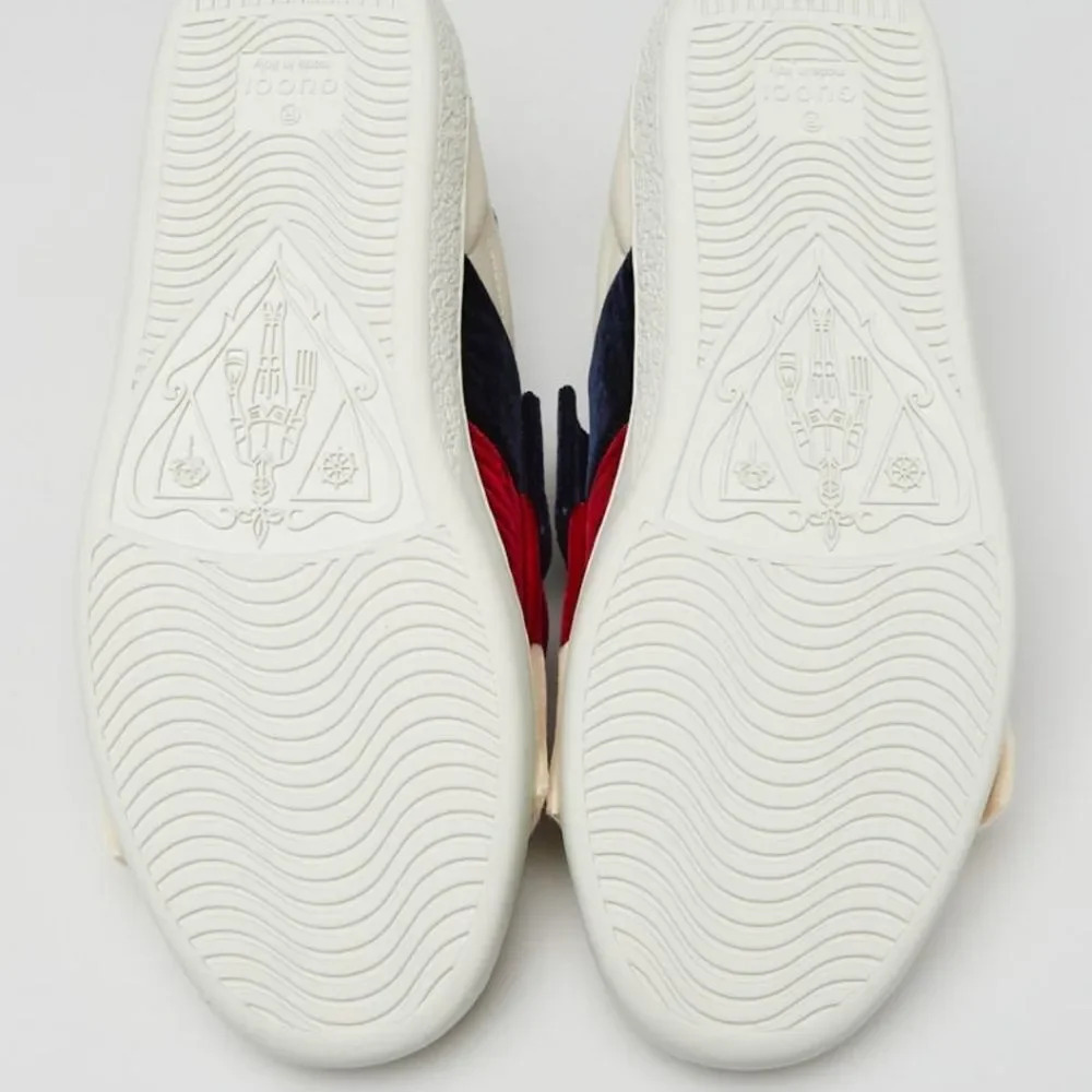 Gucci Women's Cream Leather And Velvet Bow Ace Slip On Sneakers Size 35 - Picture 16 of 16